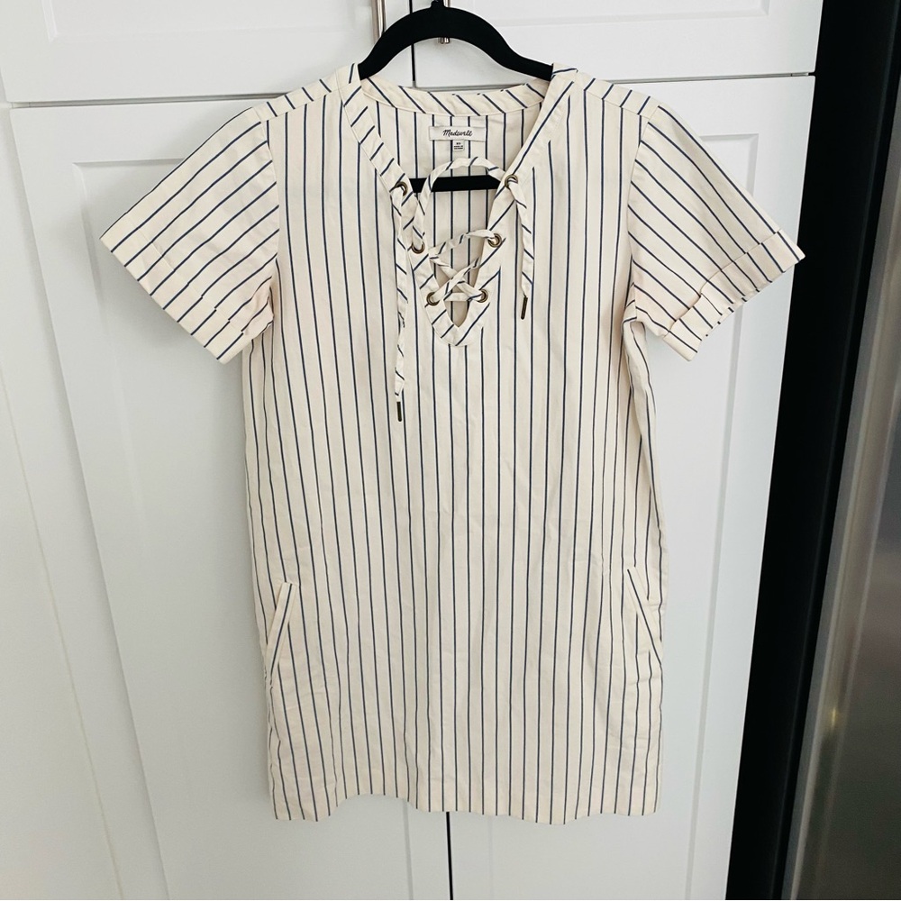 Madewell womens XS striped dress cream short sleeve